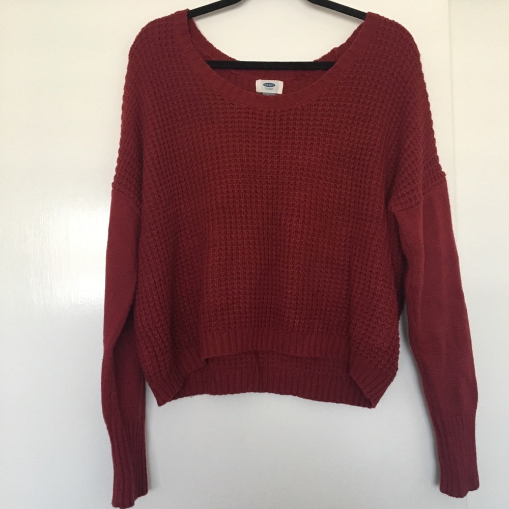 red knit sweater